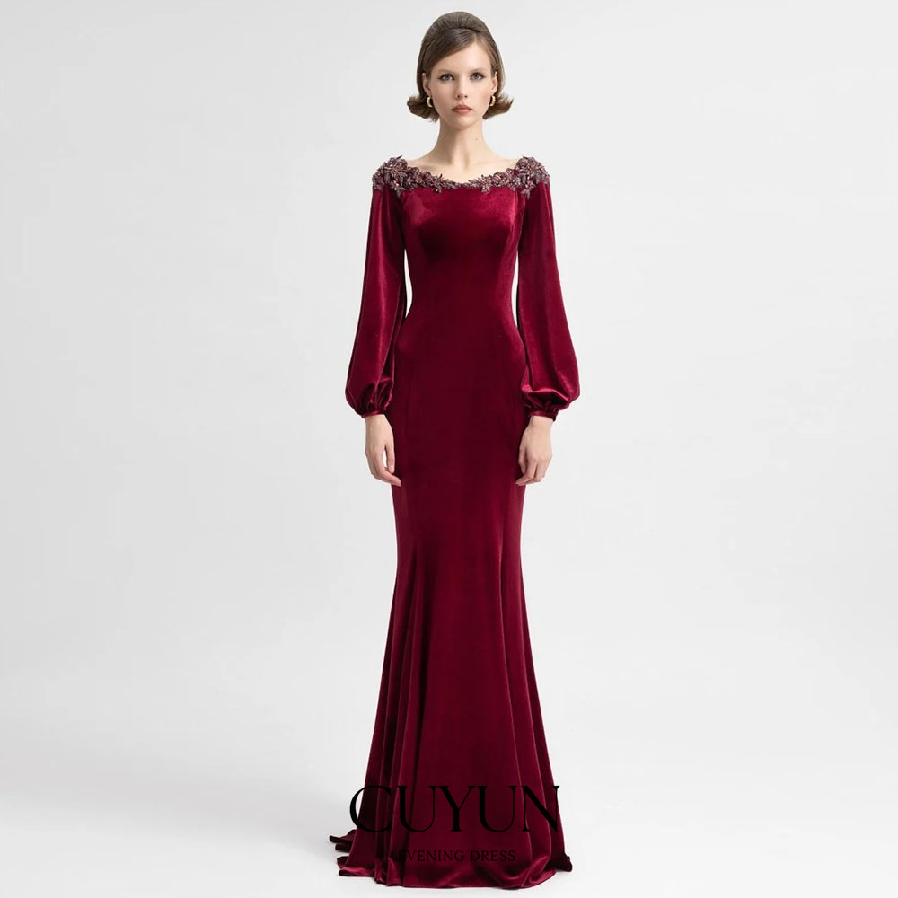 Women'S Semi Formal Evening Wear - CUYUN Customized Semi-Mermaid Burgundy Evening Gown