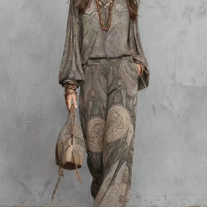 Women'S Formal Wear Blouse - Boho Paisley Print Two-Piece Set for