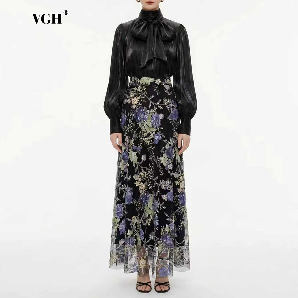 Women'S Formal Wear Blouse - VGH Elegant Chic Black Floral Two