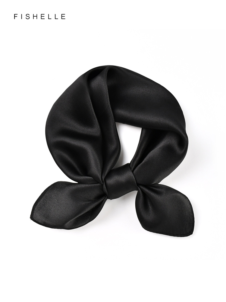 Scarf Silk Neck - Solid color black pure silk scarf