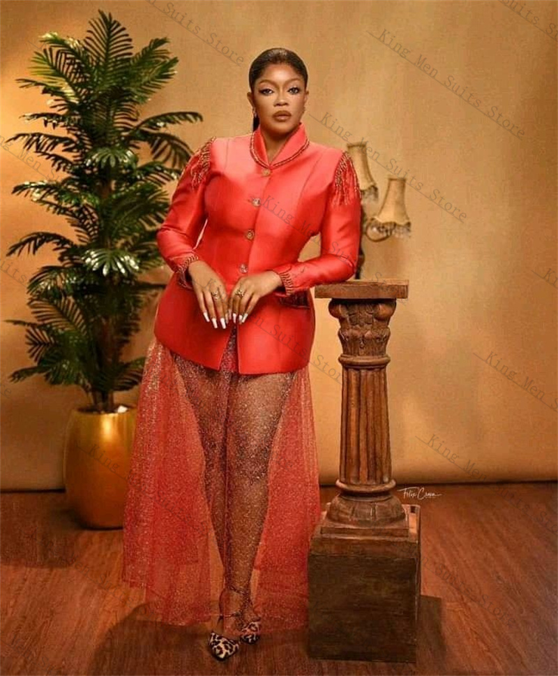 Women'S Formal Jackets To Wear With Dresses - Red Satin Women Suits Set 2