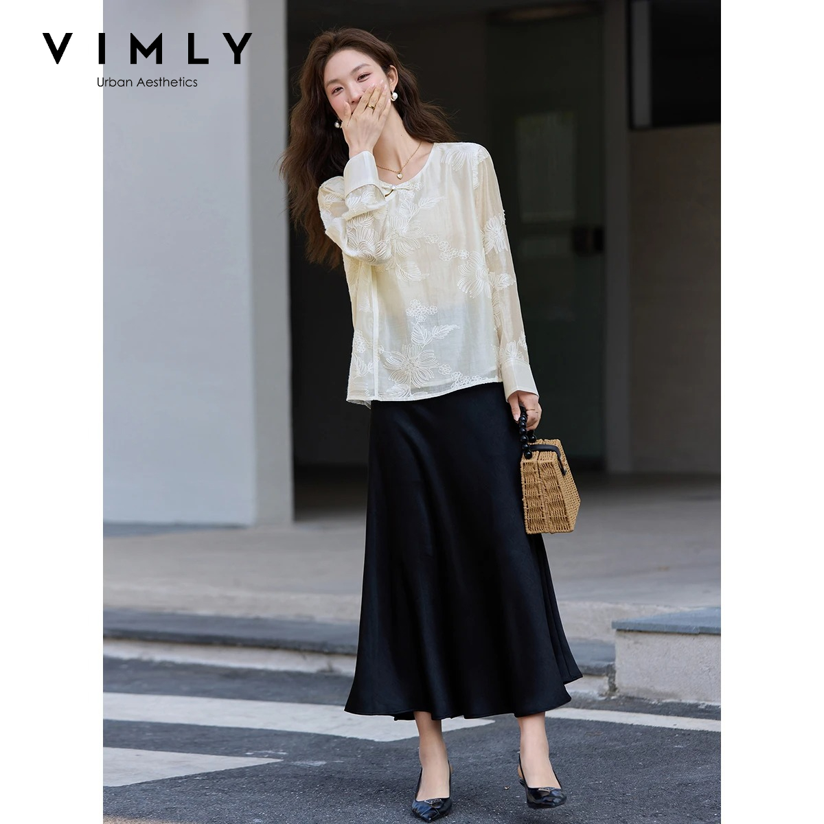 VIMLY Apricot New Chinese Embr - Women'S Formal Wear Blouse ulasan dan harga