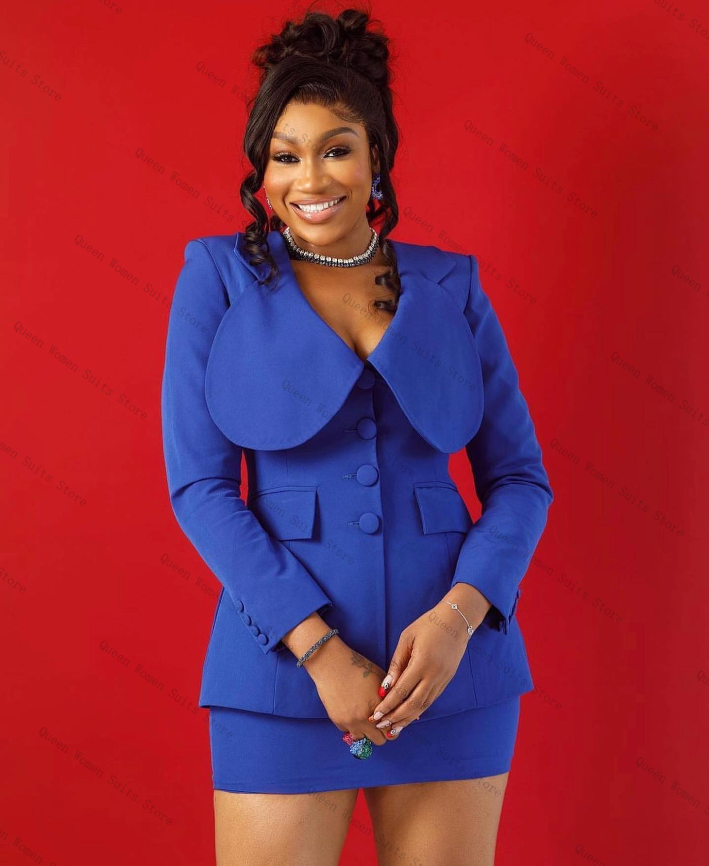 Blue Women Suit Skirt Set 2 Pi - Women'S Formal Jackets To Wear With Dresses ulasan dan harga