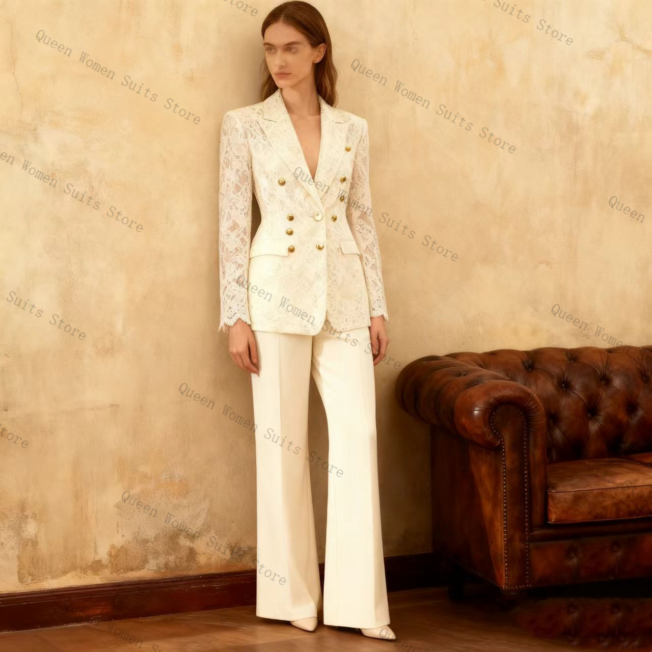 White Lace Women Suit Pants Se - Women'S Formal Jackets To Wear With Dresses ulasan dan harga