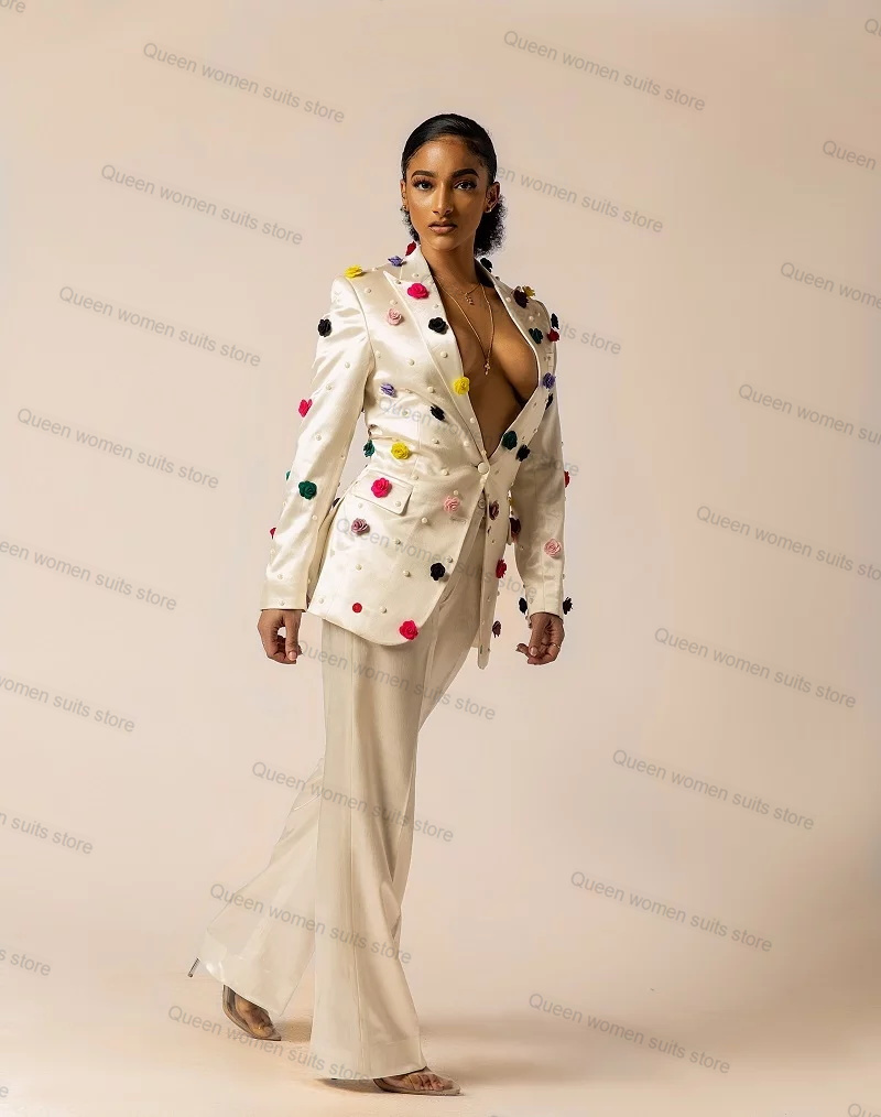 Off White Satin Women Suit Set - Women'S Formal Jackets To Wear With Dresses ulasan dan harga