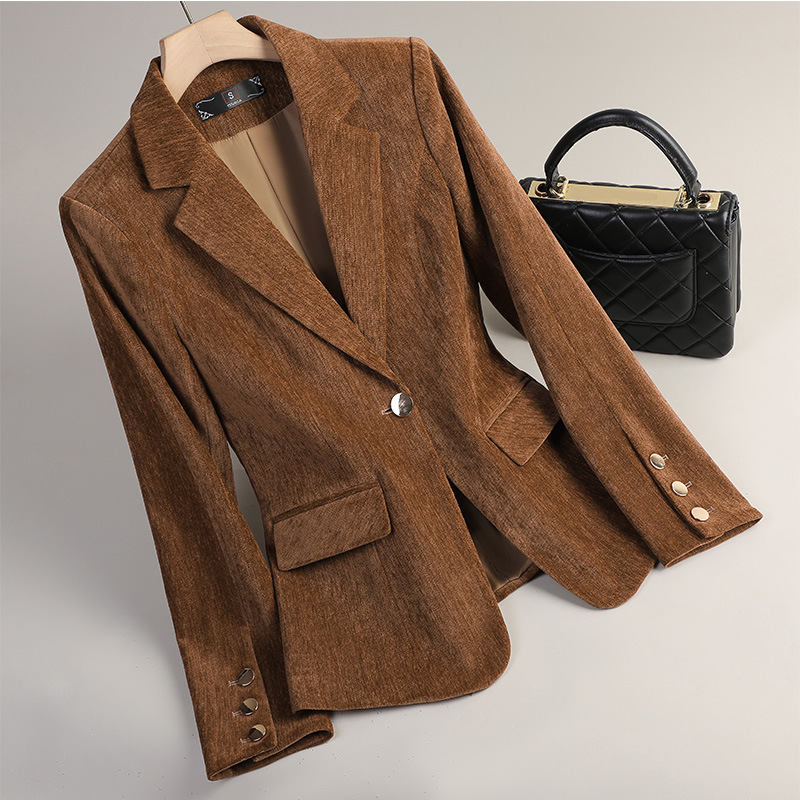 Yellow Gold Velvet Blazer Wome - Women Formal Wear Blazers ulasan dan harga