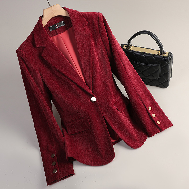 Yellow Gold Velvet Blazer Wome - Women Formal Wear Blazers ulasan dan harga