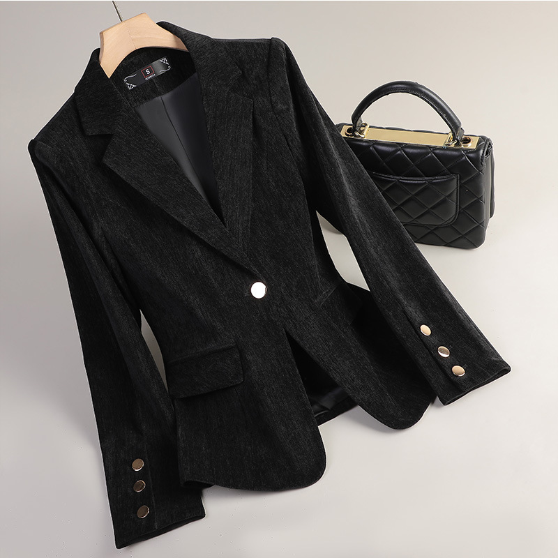 Yellow Gold Velvet Blazer Wome - Women Formal Wear Blazers ulasan dan harga