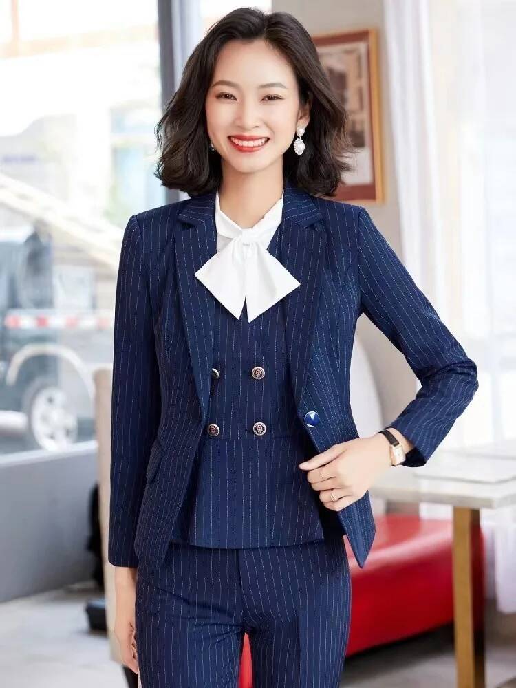 Fashion Striped Formal Busines - Women'S Formal Wear Pantsuits ulasan dan harga