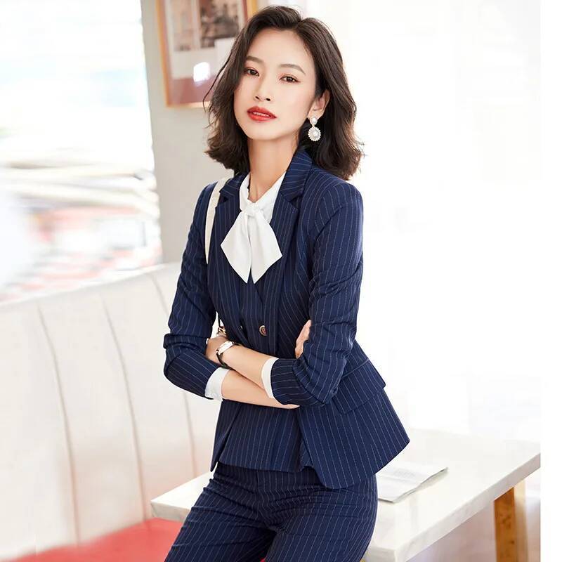 Fashion Striped Formal Busines - Women'S Formal Wear Pantsuits ulasan dan harga