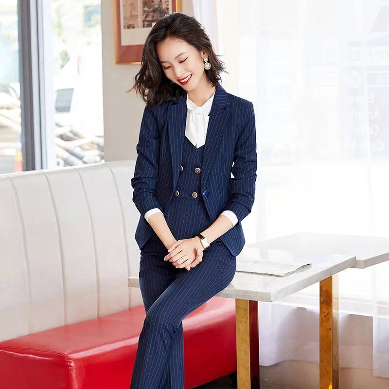 Fashion Striped Formal Busines - Women'S Formal Wear Pantsuits ulasan dan harga
