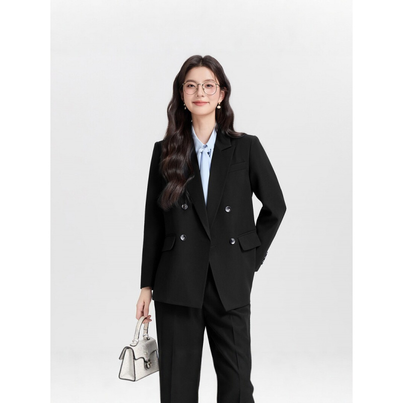 Navy blue double-breasted wome - Women Formal Wear Interview ulasan dan harga
