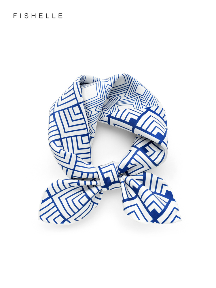 Geometric printed real silk tw - Scarf Silk Neck ulasan dan harga