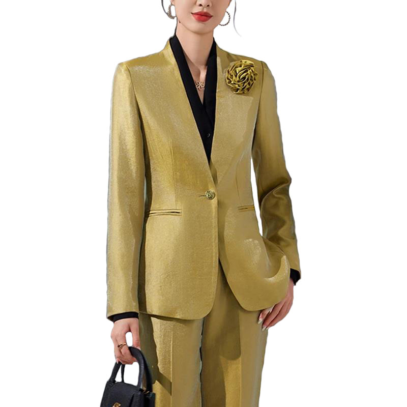 Women Blazer Pants Sets Gold A - Women'S Formal Wear Pantsuits ulasan dan harga