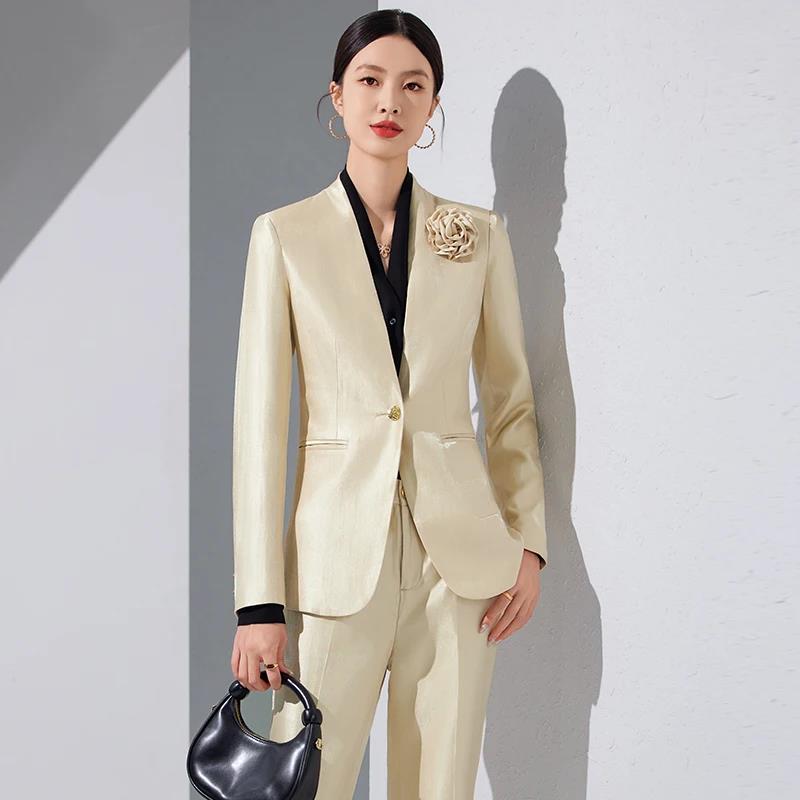 Women Blazer Pants Sets Gold A - Women'S Formal Wear Pantsuits ulasan dan harga