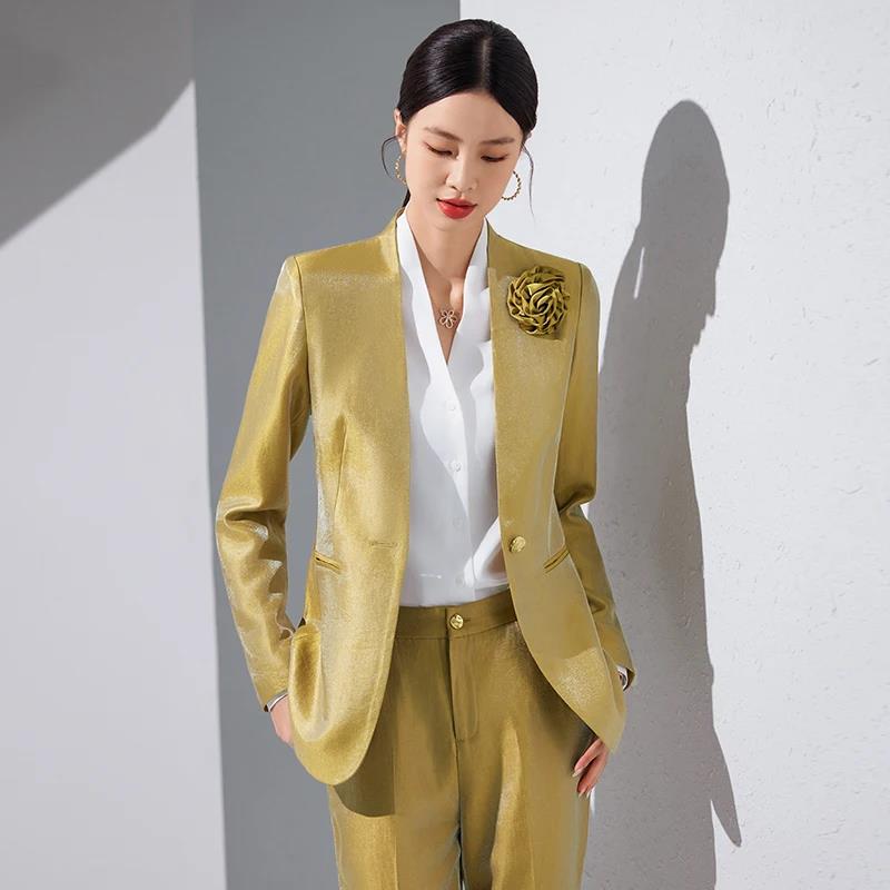 Women Blazer Pants Sets Gold A - Women'S Formal Wear Pantsuits ulasan dan harga
