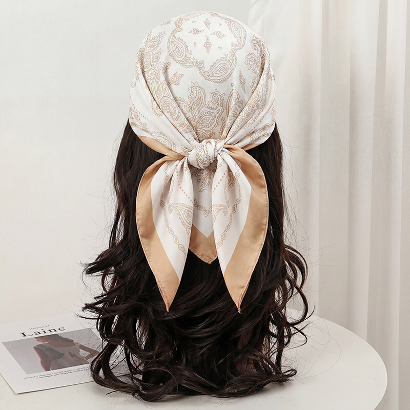 Vintage Beige Paisley Print Sq - Scarf Silk Neck ulasan dan harga