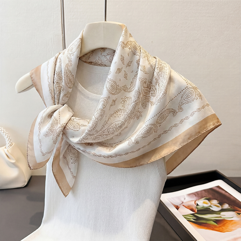 Vintage Beige Paisley Print Sq - Scarf Silk Neck ulasan dan harga