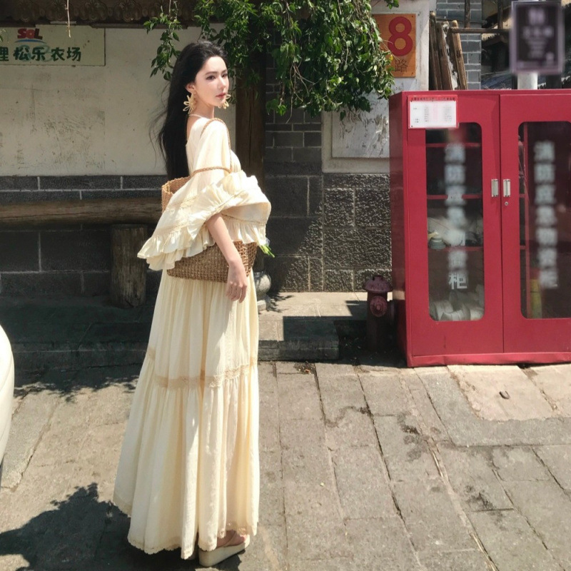 New Elegant Square Neck Trumpe - Vintage Women'S Formal Wear ulasan dan harga