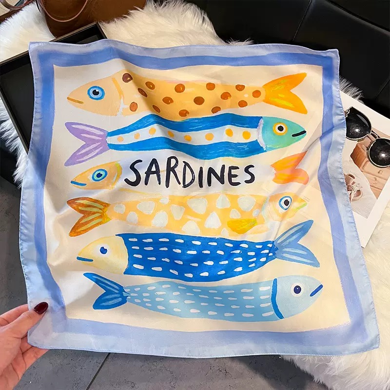 Fashion Fish Pattern Square Si - Scarf Silk Neck ulasan dan harga