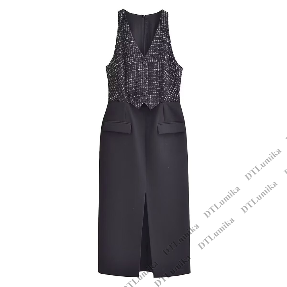Tweed & Crepe Contrast Dress,  - Women Formal Wear Look ulasan dan harga